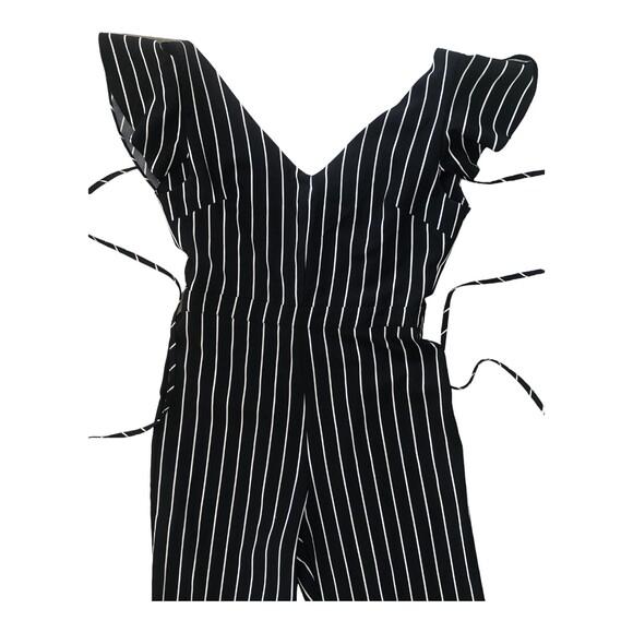 Etophe Studio's Wide Leg Stripe Flutter Sleeve Jumpsuit with Open Back S - Picture 8 of 15